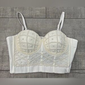 NWT Apperloth Pearl Beaded Bustier Corset Top Size Large